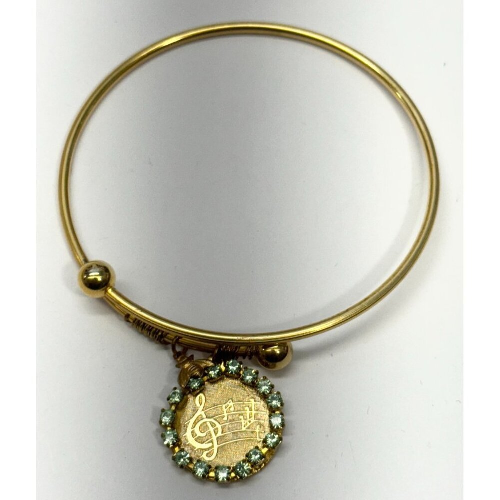 Vintage music note musical rhinestone charm bracelet bangle